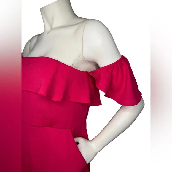 NWOT. SHINESTAR Pink Off Shoulder Flounce Sleeve Romper With Pockets - Picture 12 of 14